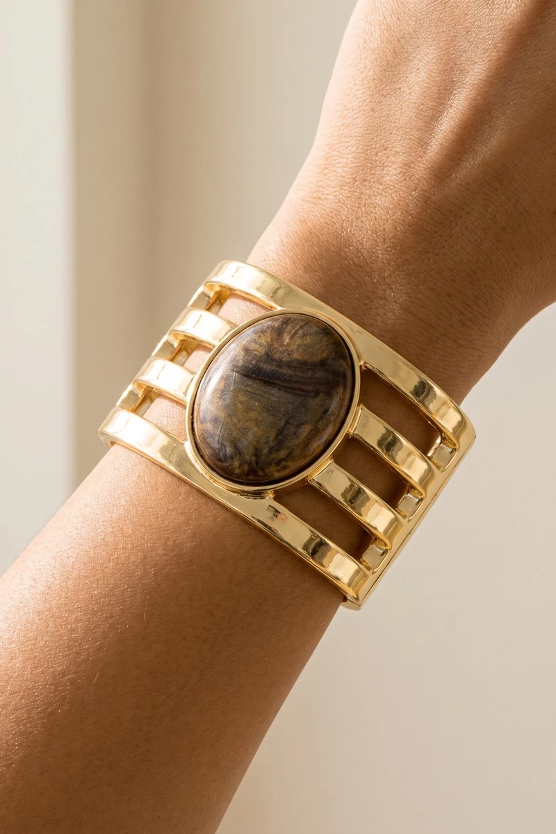 Wide Cabochon Ladder Cuff Bracelet