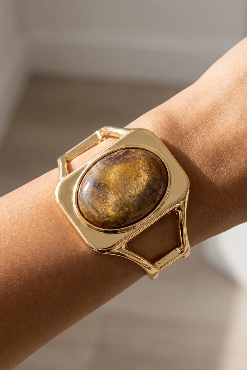 Squared Frame Cabochon Cuff Bracelet