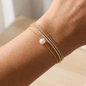 Layered Cz Tennis Bracelet With Pearl Accent