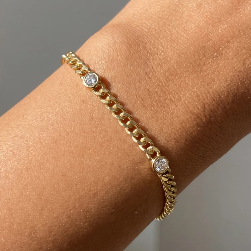 Bezel Cz Station Curb Chain Bracelet