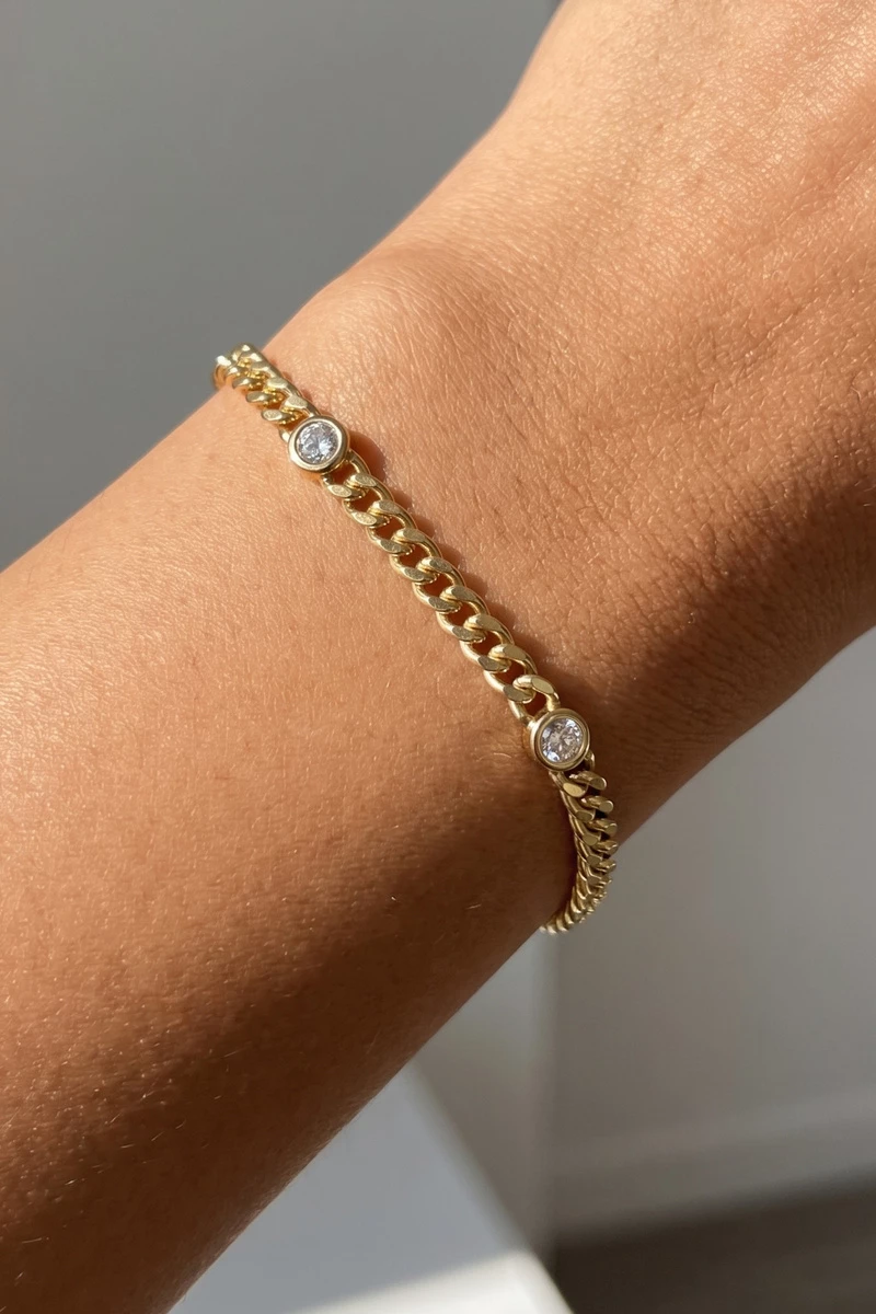 Bezel Cz Station Curb Chain Bracelet