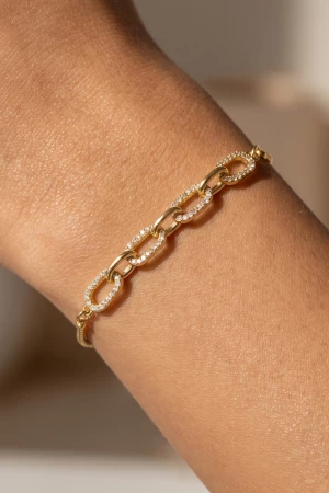 Pave Interlocked Oval Link Bolo Bracelet