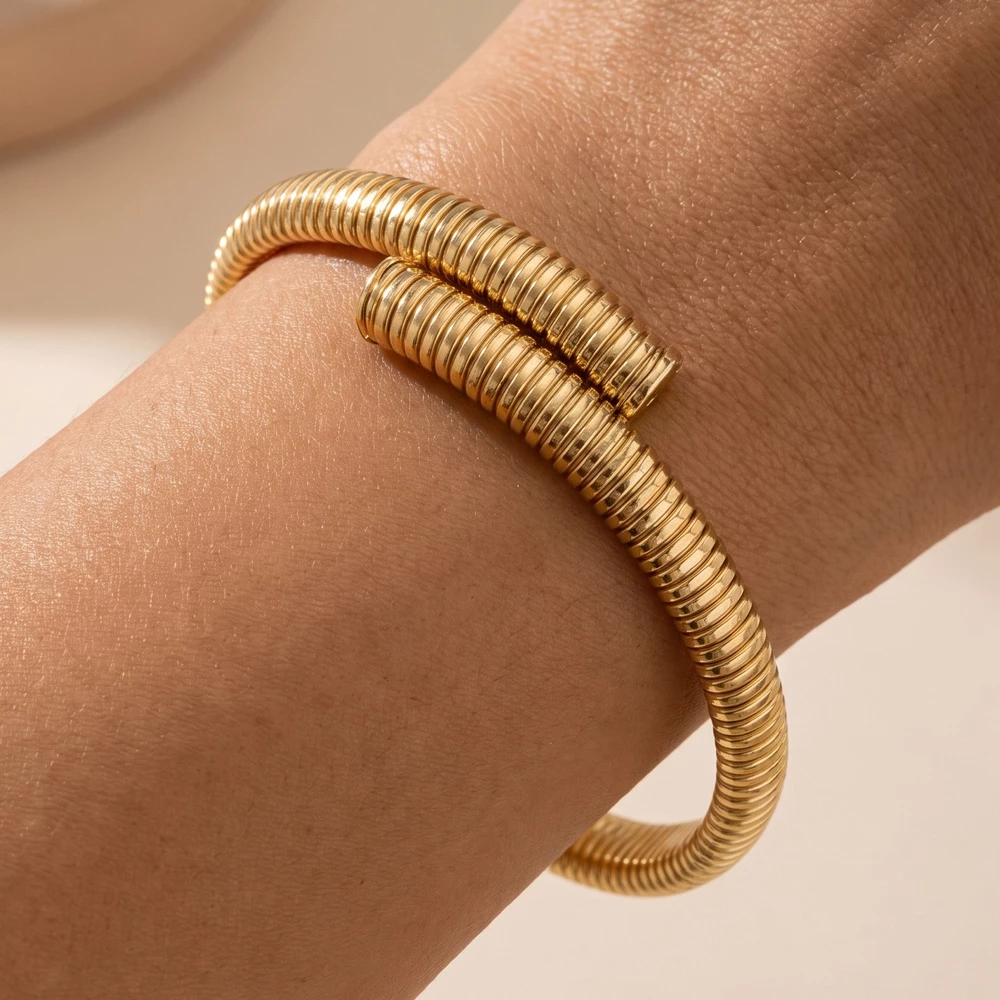 Ribbed Coil Bypass Wrap Bracelet