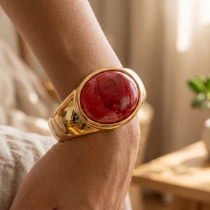 Marbled Oval Cabochon Hinged Bangle Bracelet