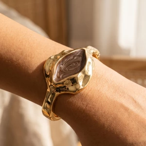 Molten Swirl Enamel Inlay Hinged Bangle Bracelet