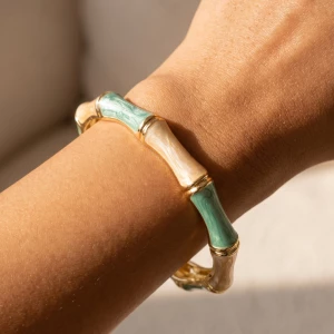 Pearlized Enamel Bamboo Hinged Bangle Bracelet