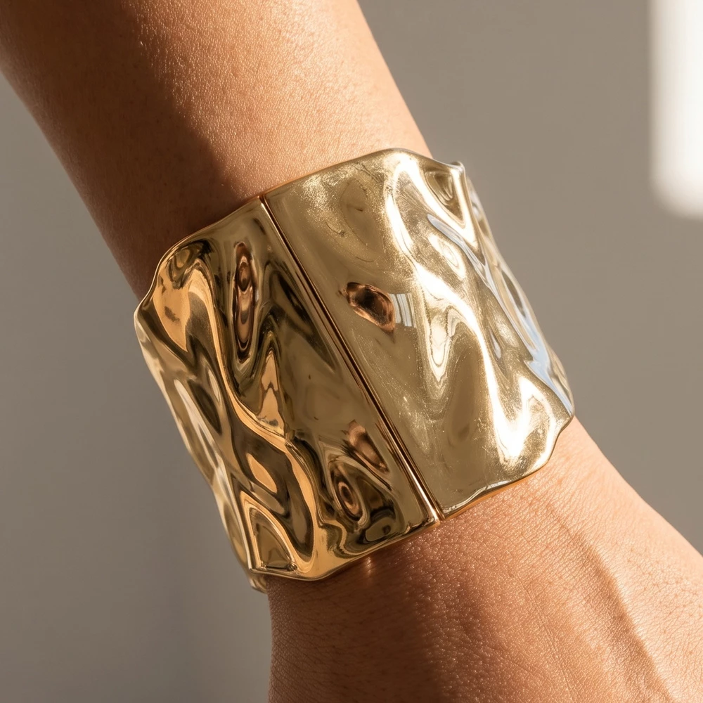 Crumpled Metal Wide Statement Cuff