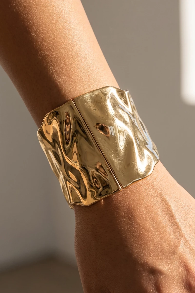 Crumpled Metal Wide Statement Cuff
