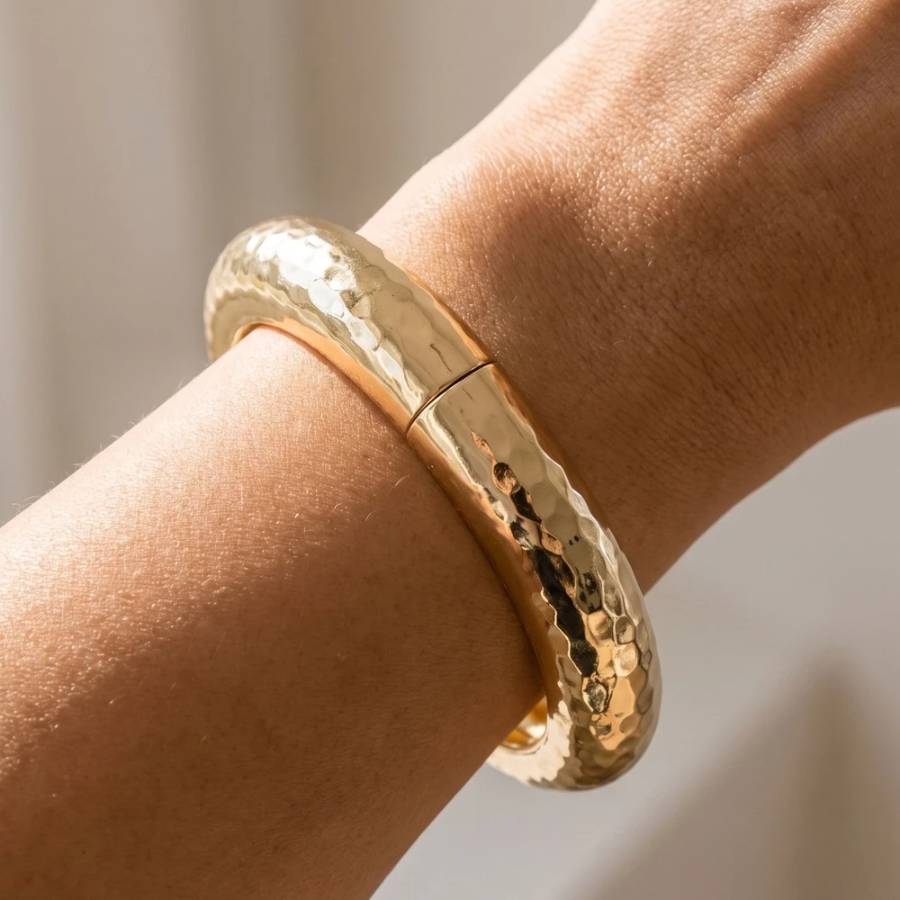Hammered Dome Hinged Bangle Bracelet