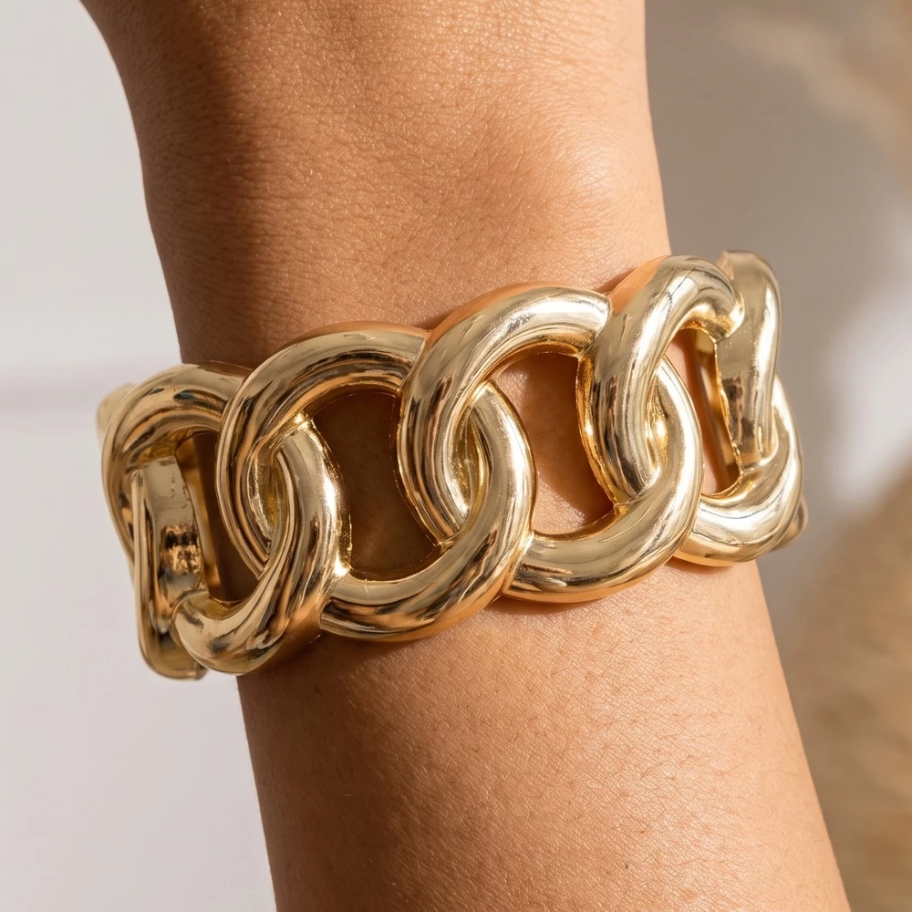 Chunky Curb Chain Link Stretch Bracelet
