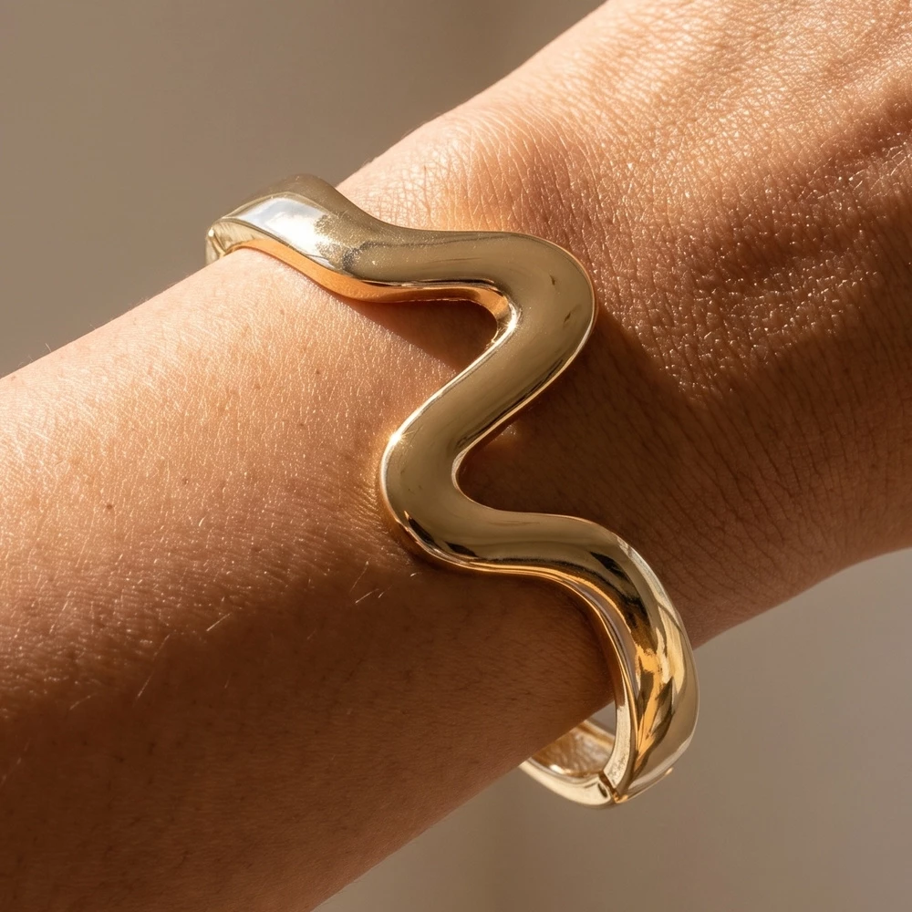 Bold Wave Curve Hinged Bangle Bracelet