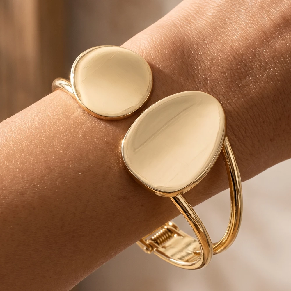 Double Disc Open Hinged Cuff Bracelet