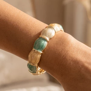 Scalloped Pearlized Enamel Wide Bangle Bracelet