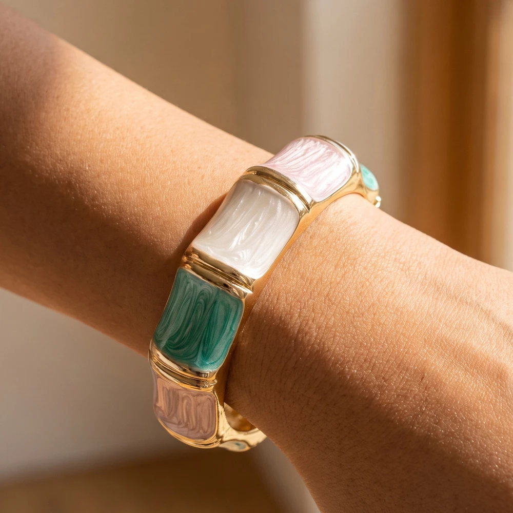 Barrel Segment Pearlized Enamel Bangle Bracelet