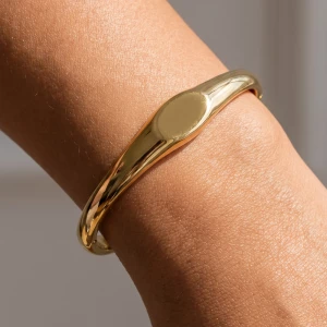 Oval Signet Plate Hinged Bangle Bracelet