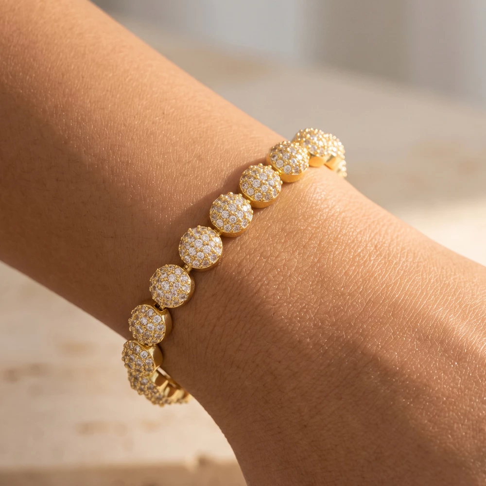 Pave Cz Dome Bead Station Line Bracelet