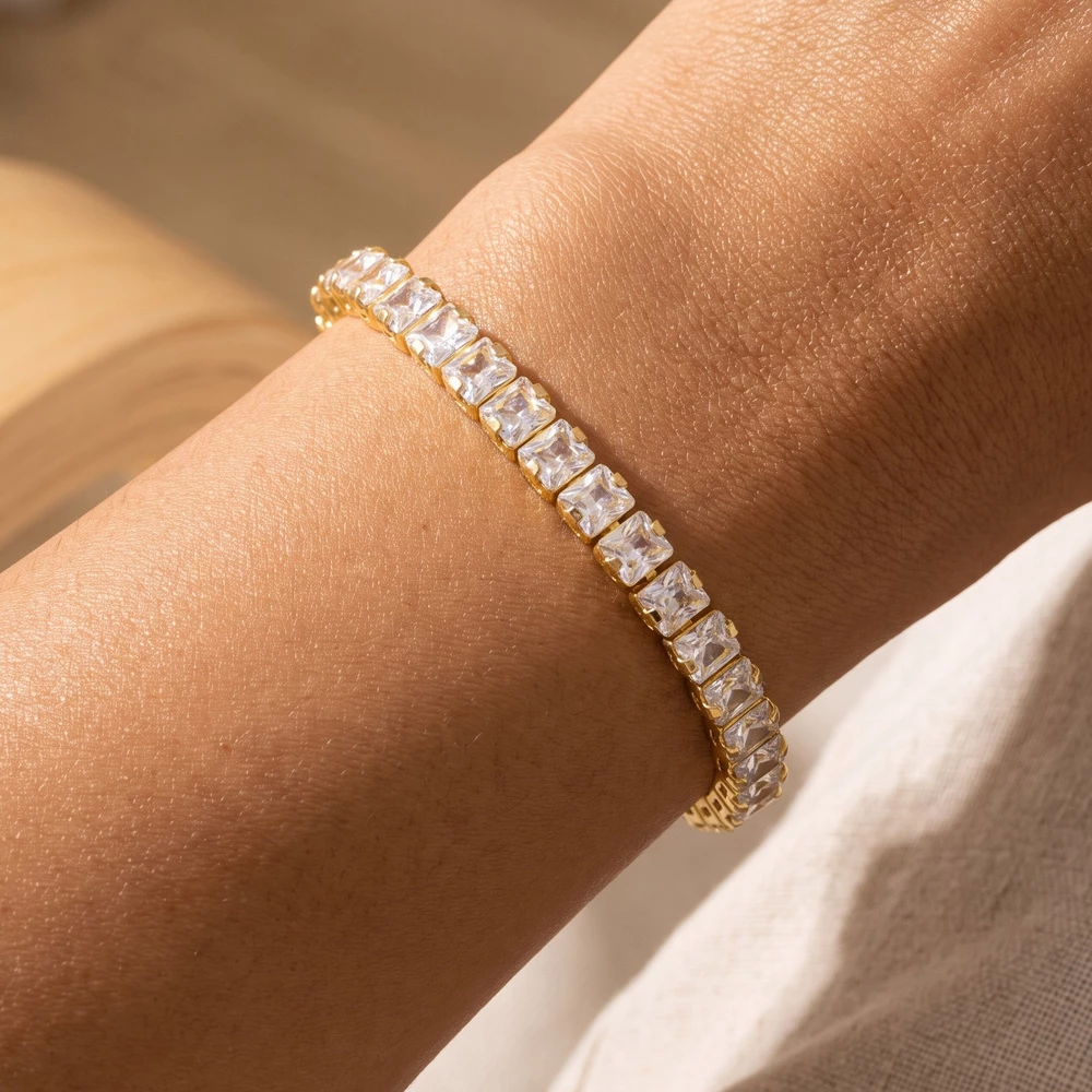 Princess Cut Cz Square Link Tennis Bracelet