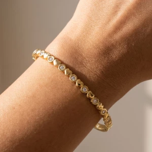 Pave Cz Heart Station Thin Hinged Bangle