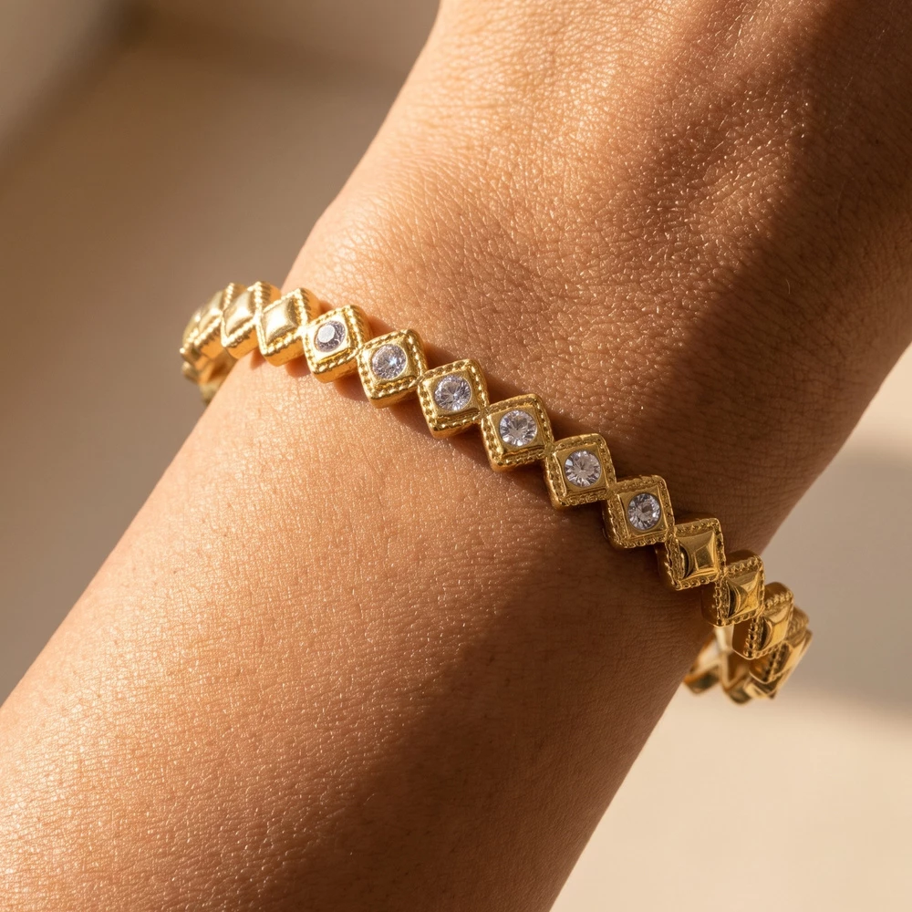 Diamond Shape Crystal Accent Bangle Bracelet