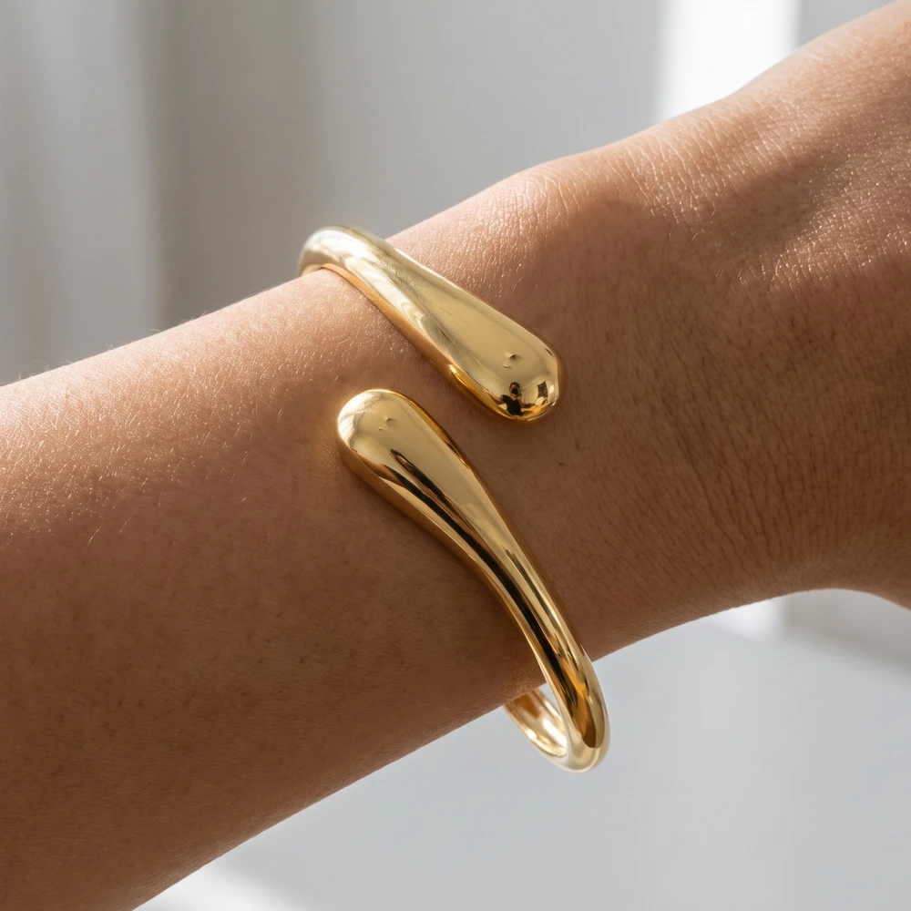 Polished Teardrop Bypass Wrap Bangle Bracelet