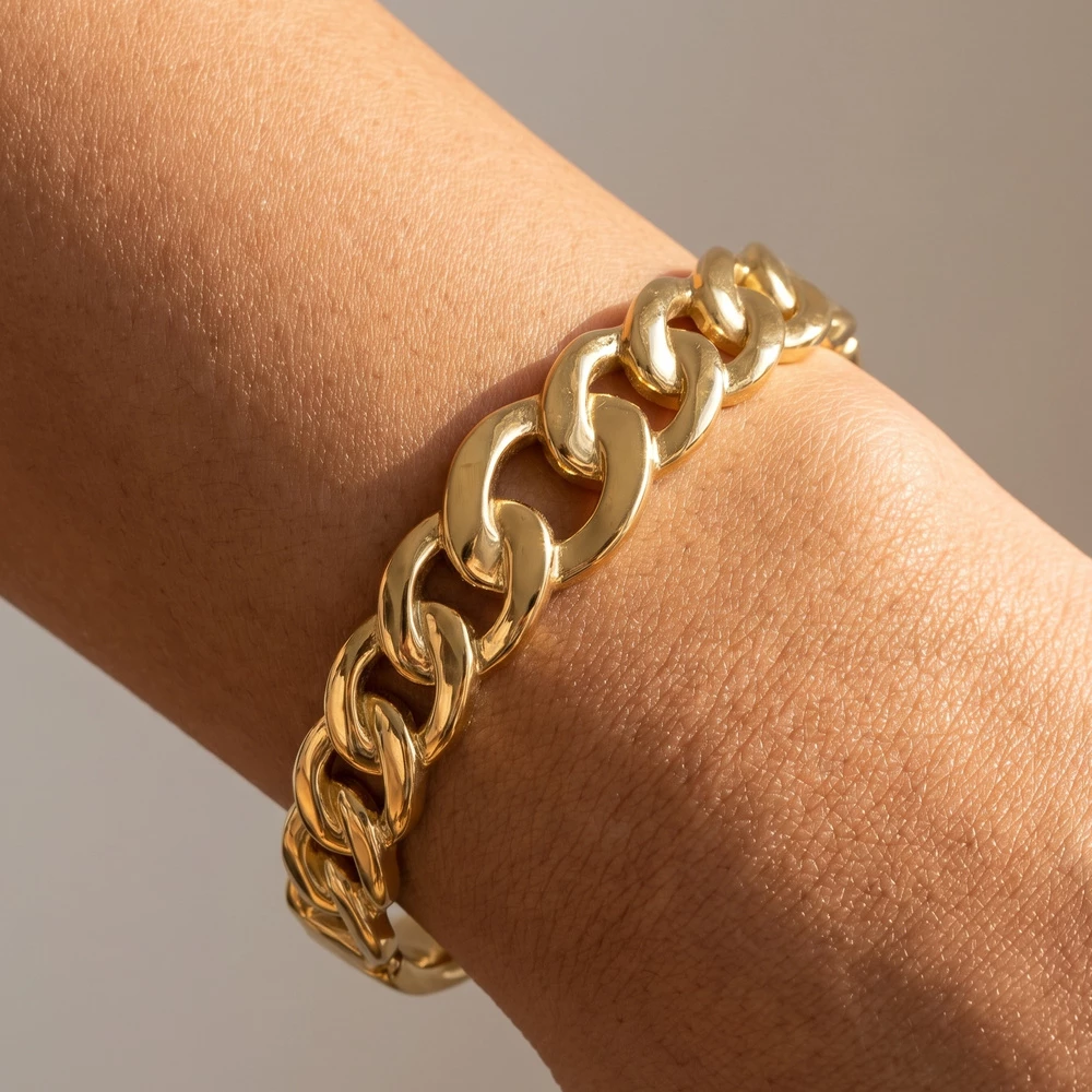 Curb Chain Link Front Hinged Bangle Bracelet