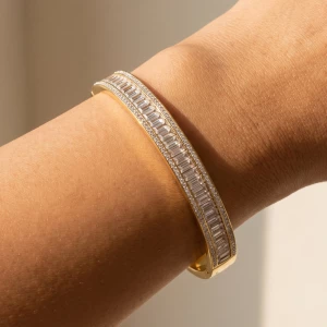 Baguette Cz Pave Trim Hinged Bangle Bracelet