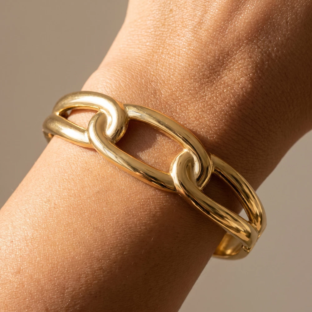 Open Oval Link Chain Hinged Bangle Bracelet