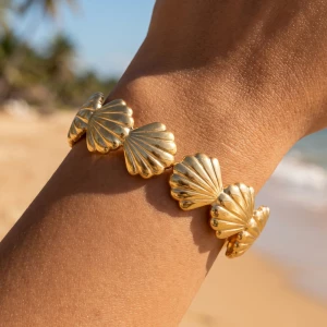 Scalloped Sea Shell Link Bangle Bracelet