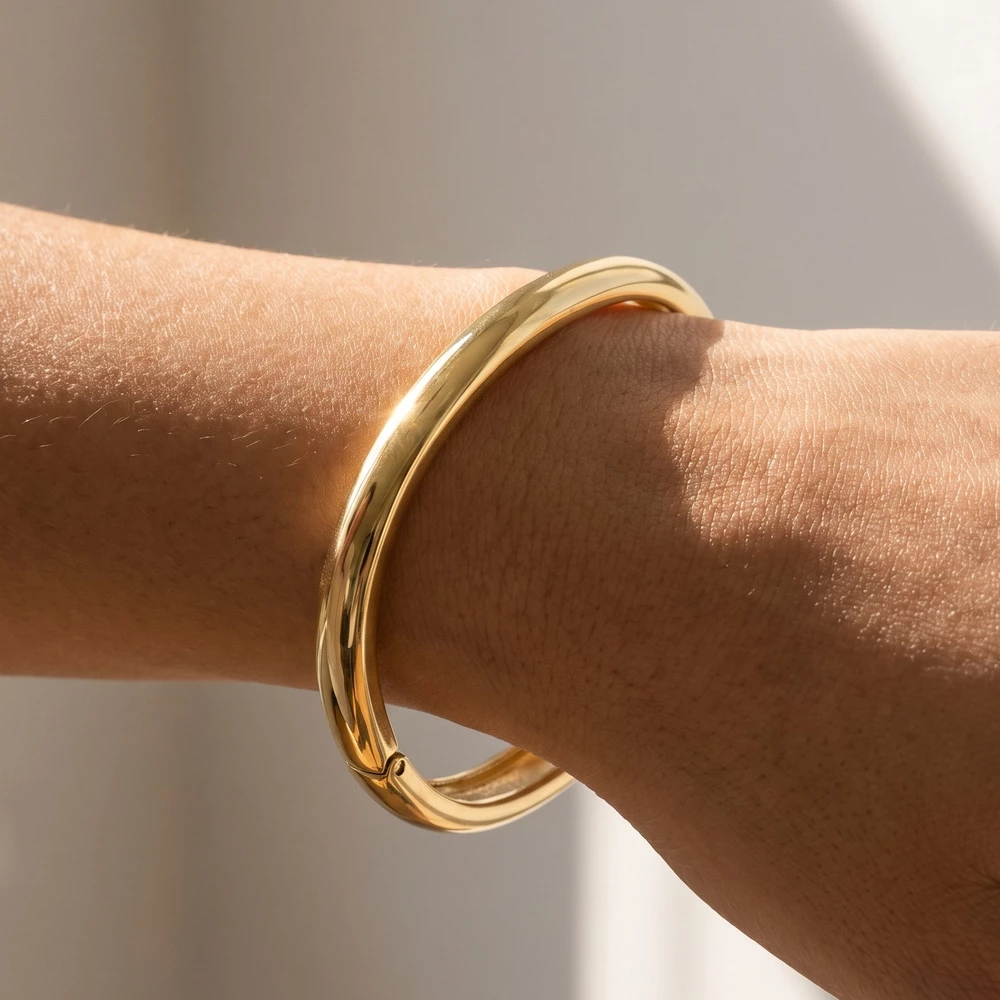 Polished Dome Wide Smooth Hinged Bangle