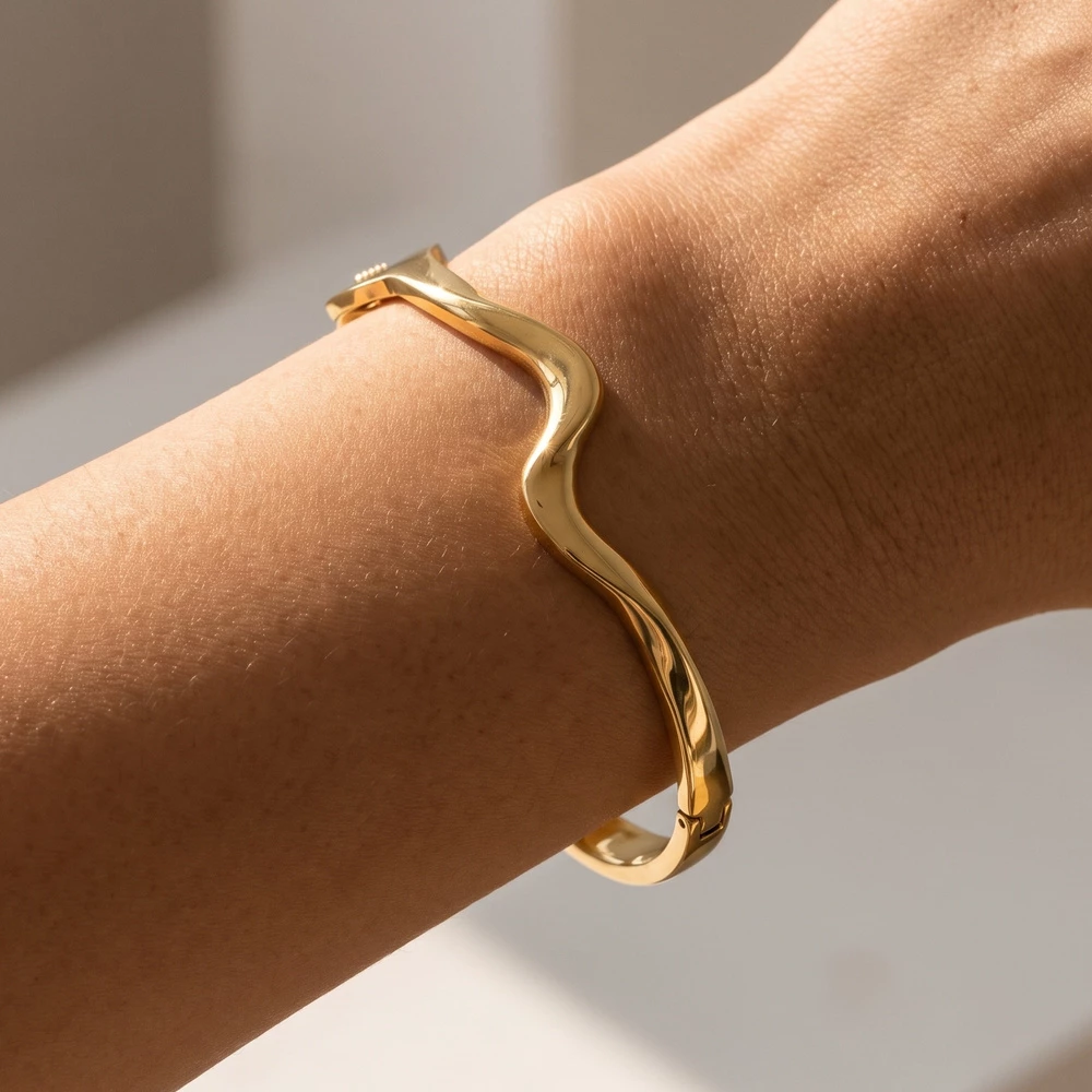 Sculpted Wave Band Hinged Bangle Bracelet