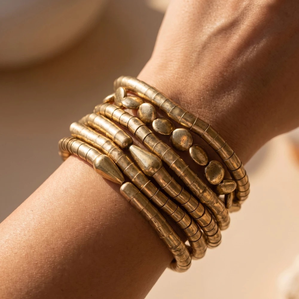 Five Piece Textured Bead Stretch Bracelet Set