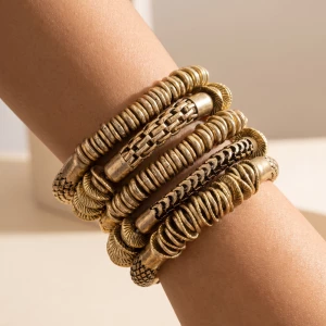 Chunky Mixed Texture Stretch Bracelet Stack Set