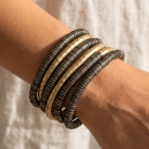 Two Tone Disc Bead Stretch Bracelet Set