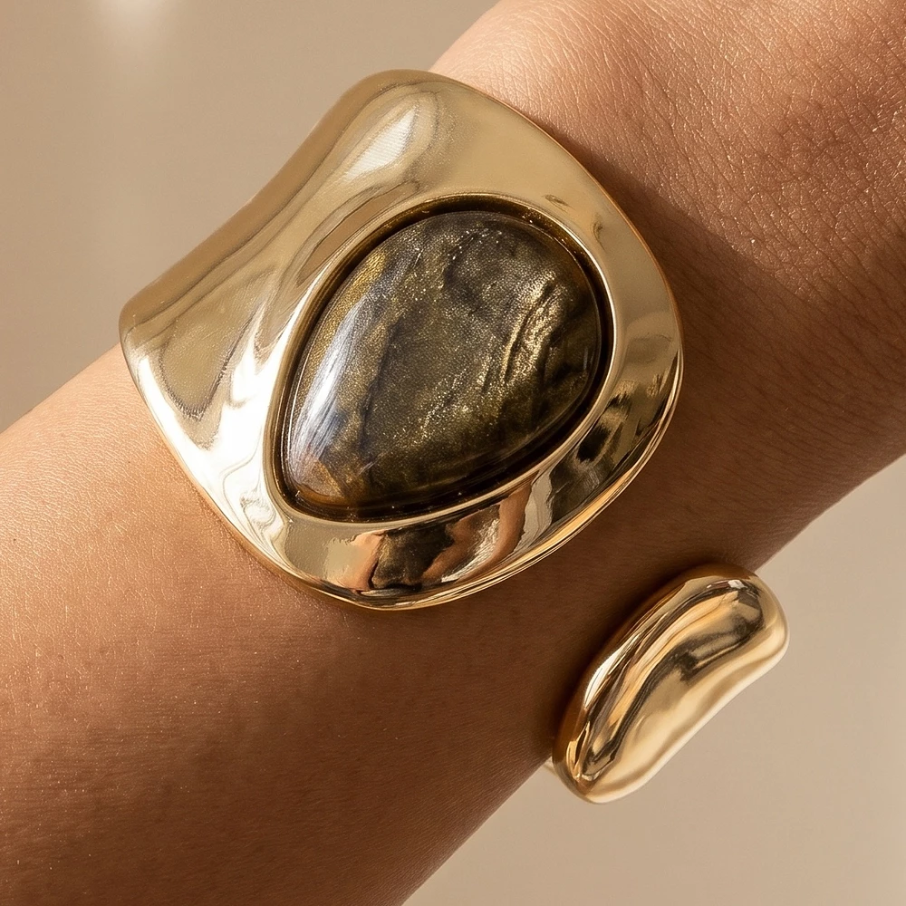 Teardrop Cabochon Polished Open Cuff Bracelet
