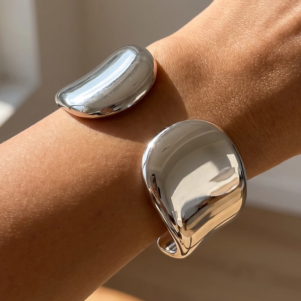 Wavy Sculpted Open Hinged Cuff Bracelet