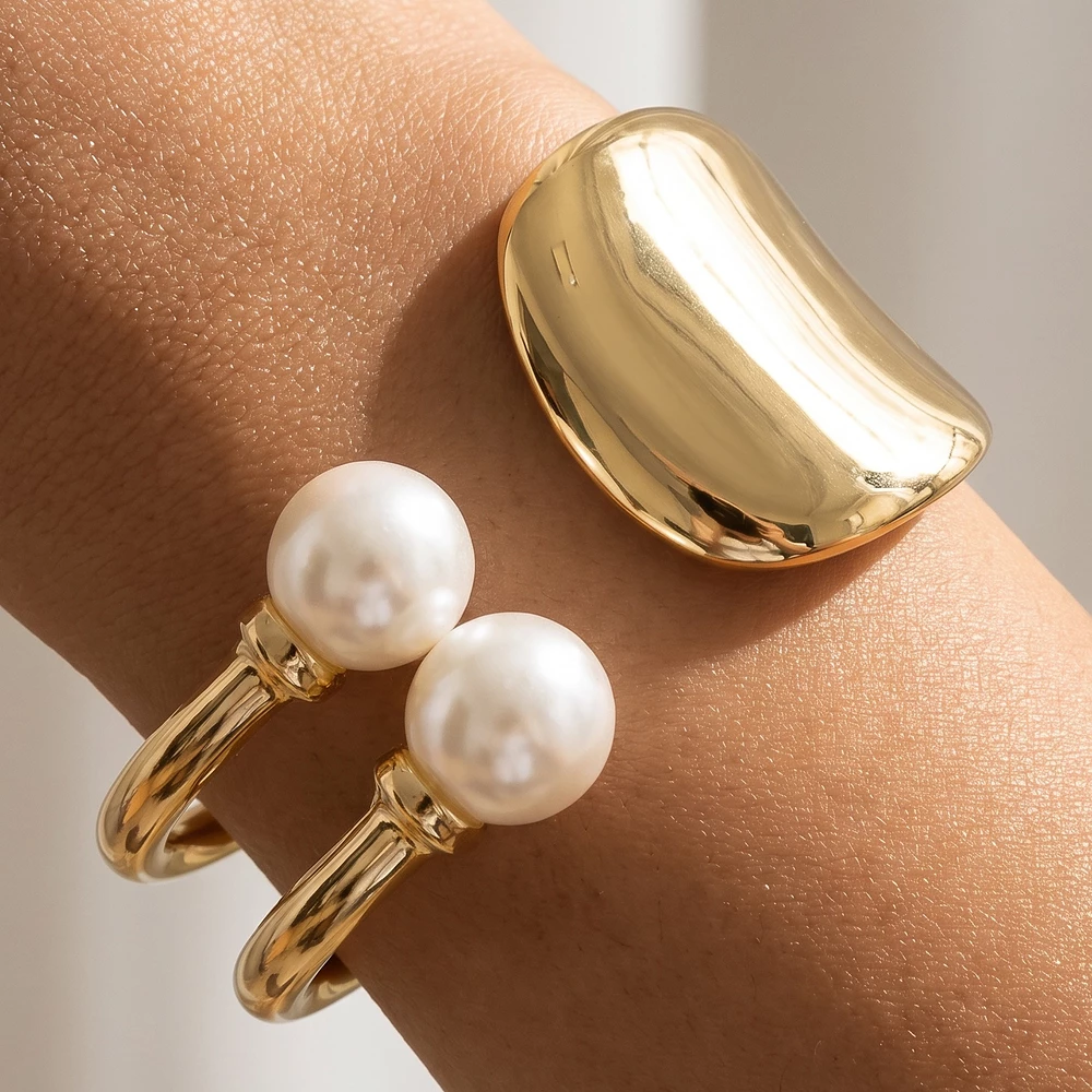 Pearl Accent Sculpted Open Cuff Bracelet