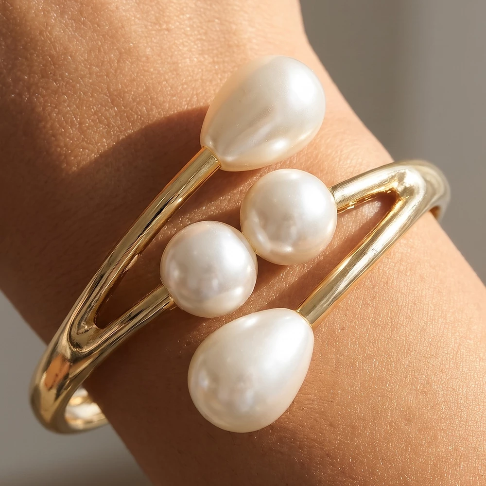 Mixed Pearl Teardrop Wrap Cuff Bracelet