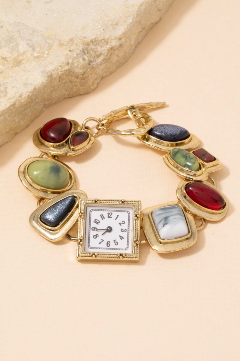 Multi Stone Toggle Charm Watch Bracelet