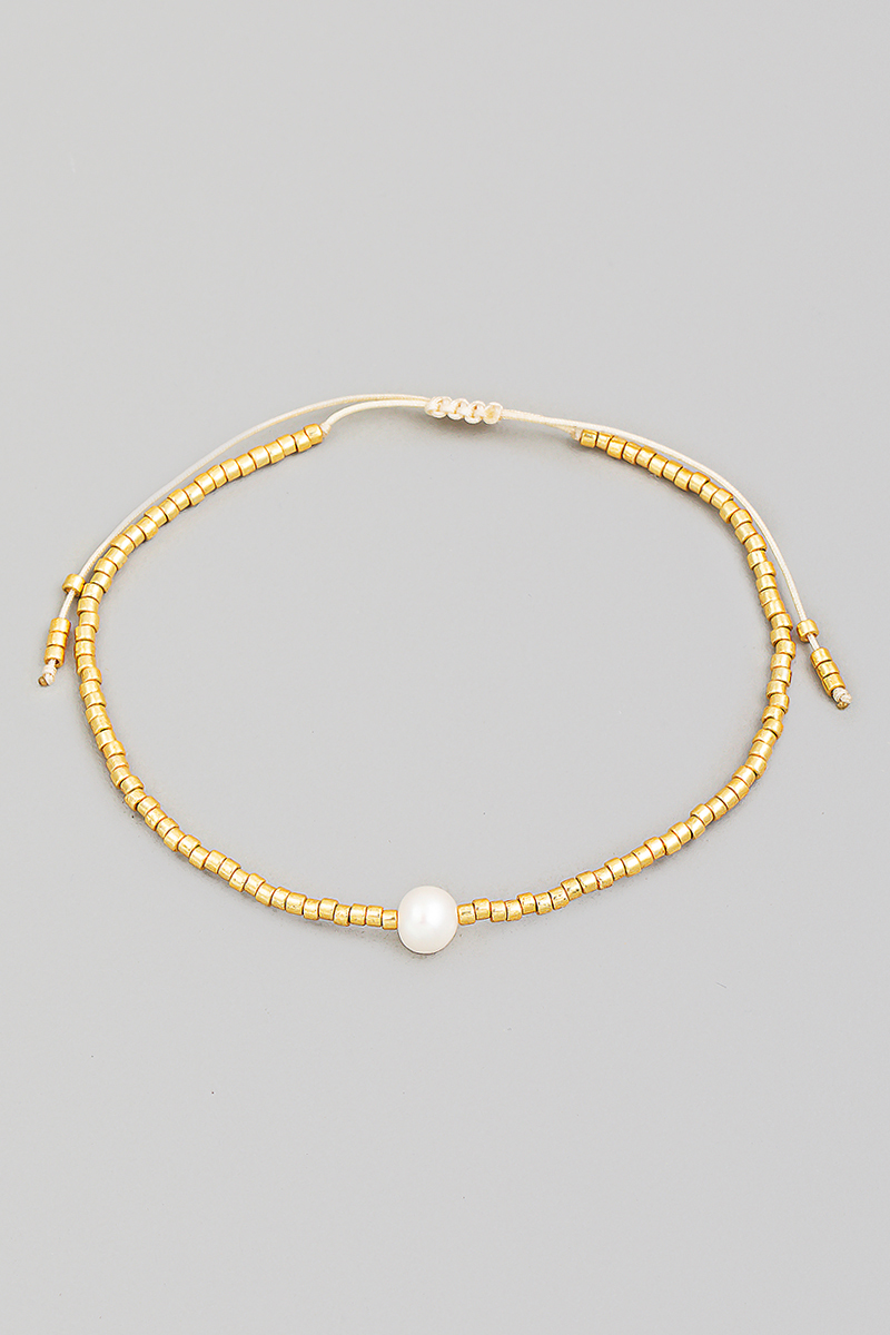 Seed Beaded Pearl Adjustable Bracelet