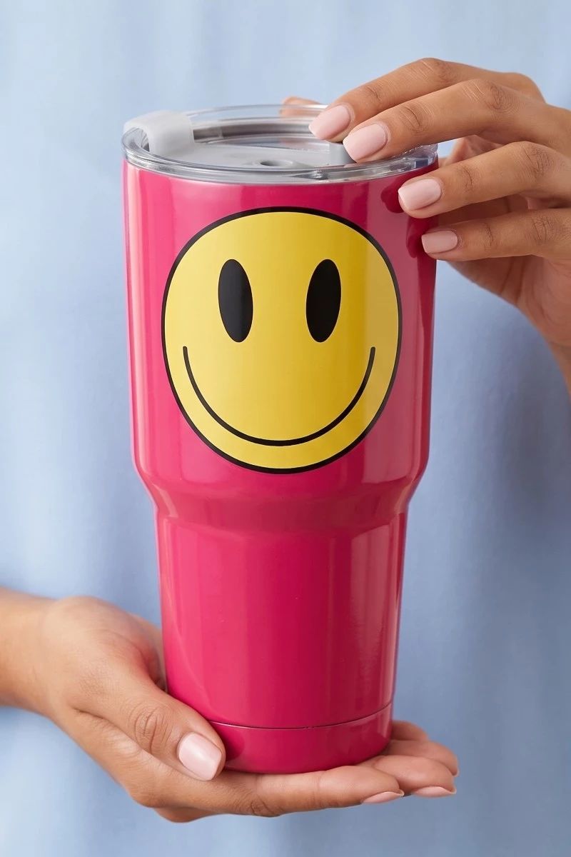 Glossy Yellow Smiley Face Tumbler