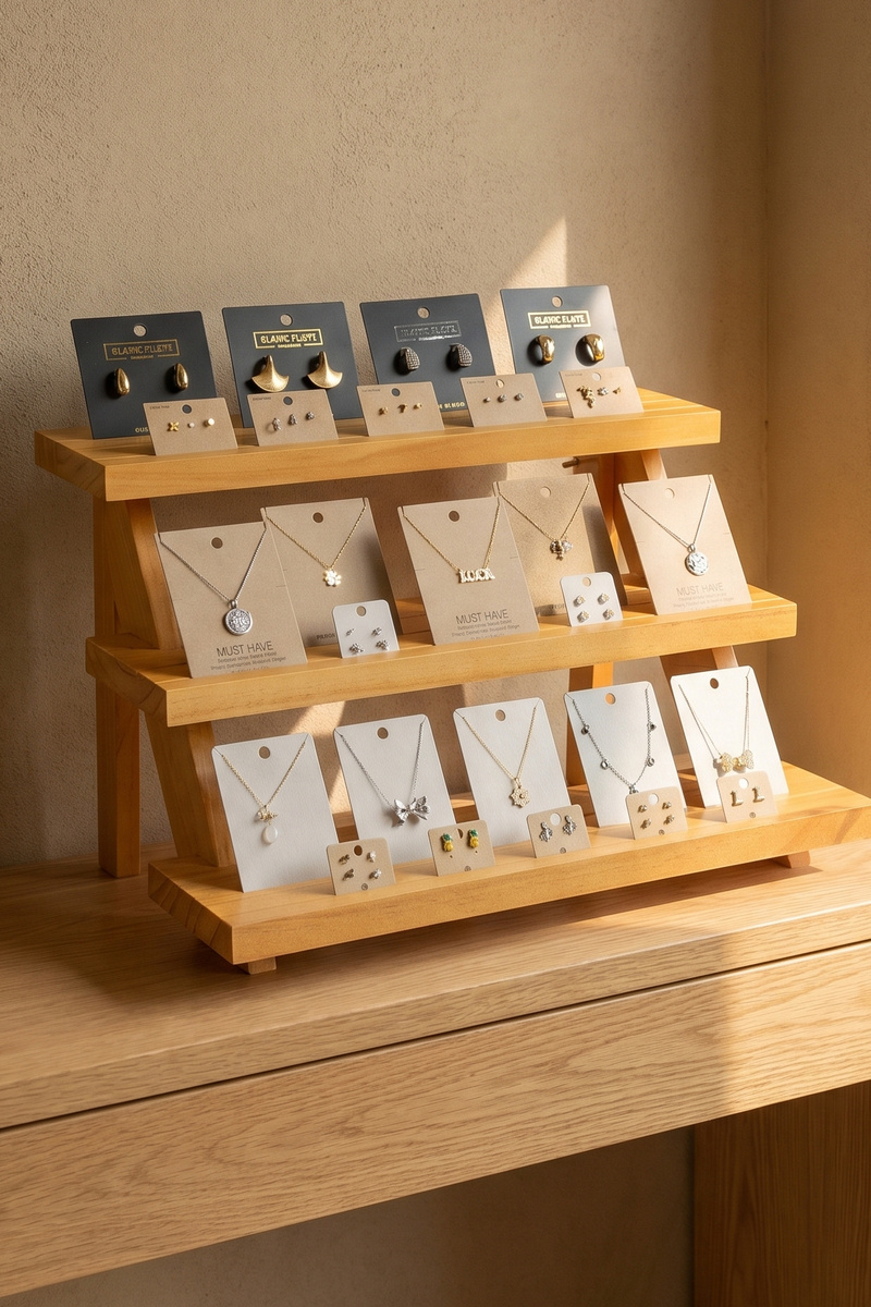 3 Tier Wooden Jewelry Display Stand