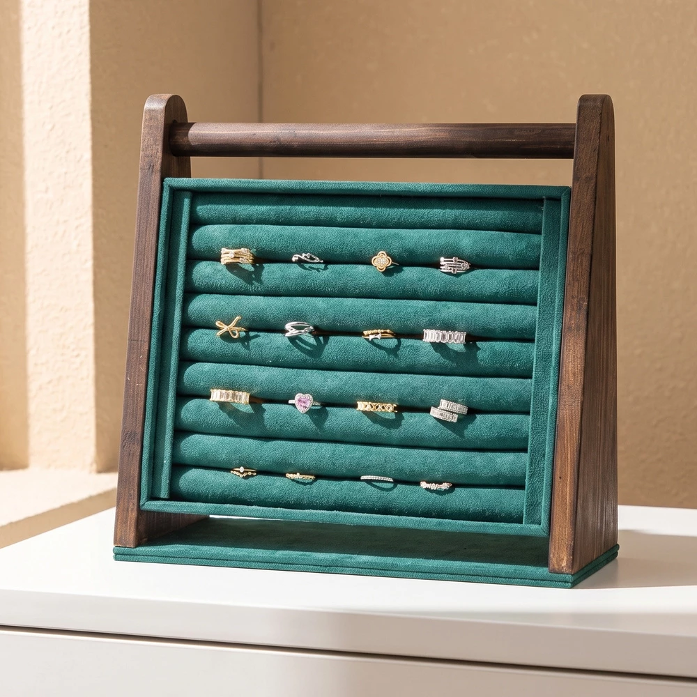 Wood Frame Velvet Ring Display Stand