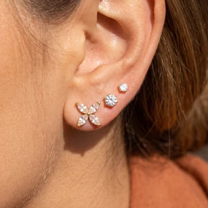 3 Pair Solitaire And Flower Cz Stud Earring Set