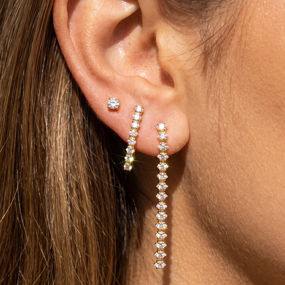 3 Pair Cz Stud And Linear Drop Earring Set