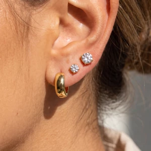 3 Pair Solitaire Cz And Huggie Hoop Earring Set
