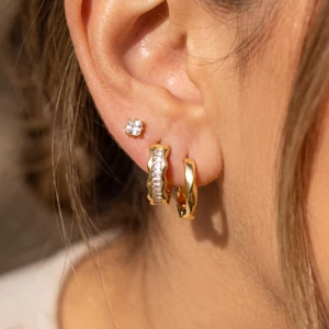 3 Pair Wavy Baguette Cz Huggie Hoop Earring Set