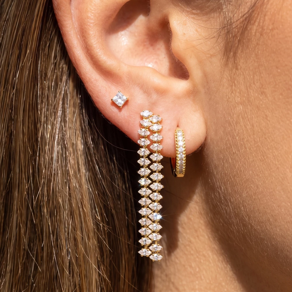 3 Pair Marquise Double Drop Cz Earring Set