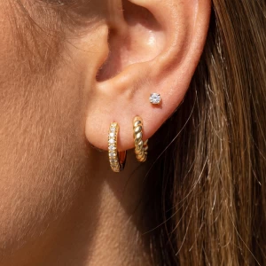 3 Pair Solitaire Pave And Croissant Hoop Earring Set
