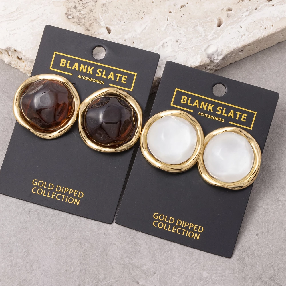 Gold Dipped Round Cabochon Bezel Stud Earrings