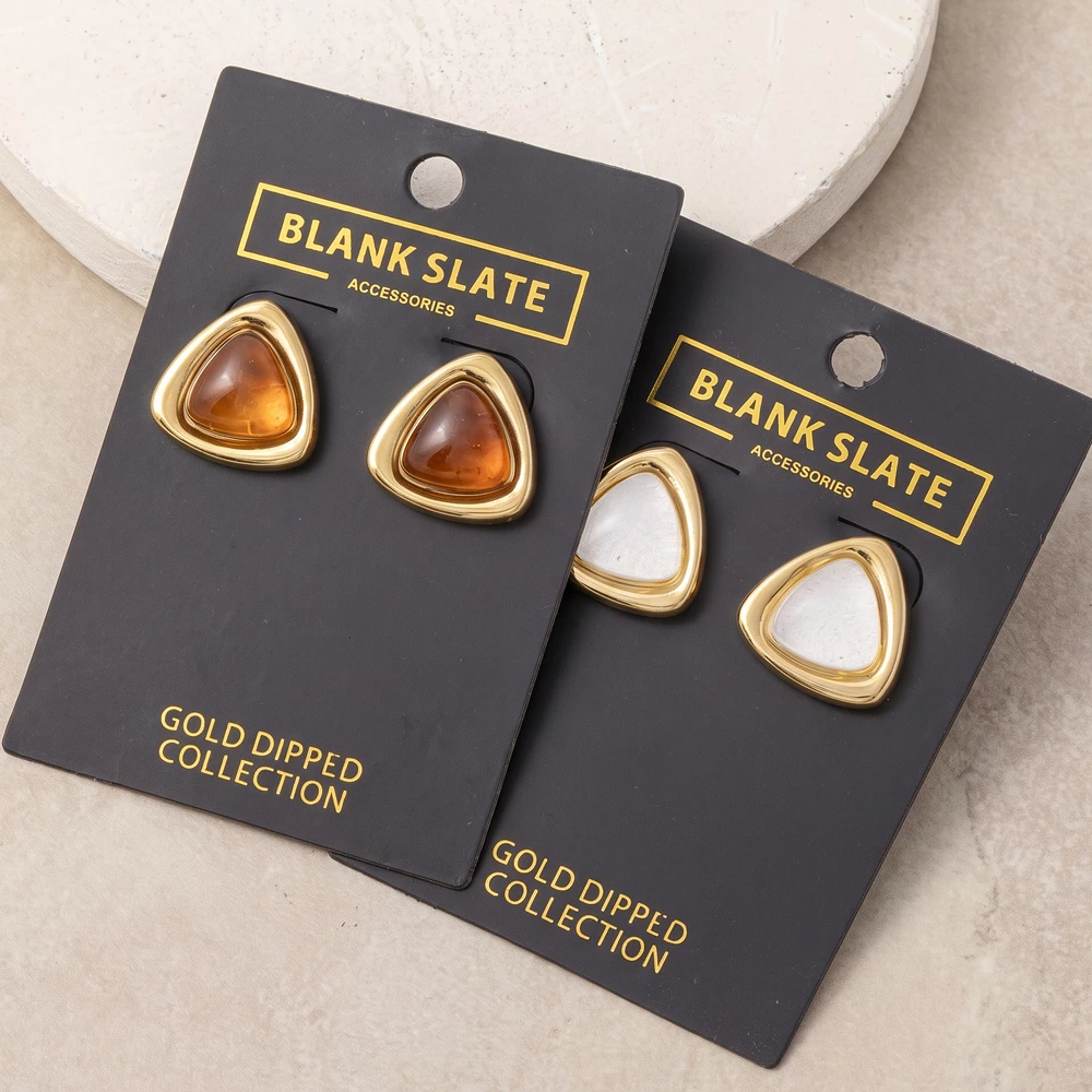 Gold Dipped Triangle Cabochon Stud Earrings
